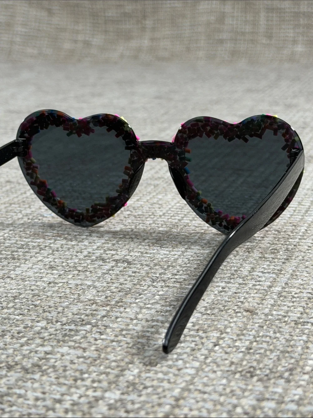 Heart Sunglasses with Multicolor Sprinkles - Black Lenses Stylish